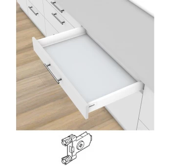 Blum Tandembox Antaro stalčius su šv. pritraukimo funkcija, H-98mm, su gręžiamu fasado laikikliu baltas 500mm