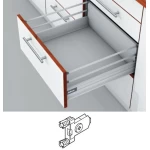 Blum Tandembox stalčius su šv. pritraukimo funkcija, H-204mm su 2 kartelėmis, su gręžiamu fasado laikikliu pilkas 350mm
