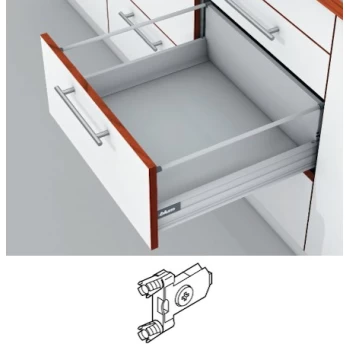 Blum Tandembox stalčius su šv. pritraukimo funkcija, H-204mm su 1 kartele, su gręžiamu fasado laikikliu baltas 350mm