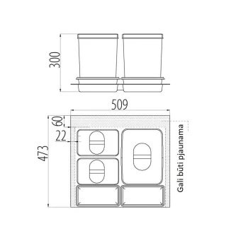 Šiukšliadėžė pastatoma į stalčių (3 kibirų) 1x15L+2x7L+2 indeliai